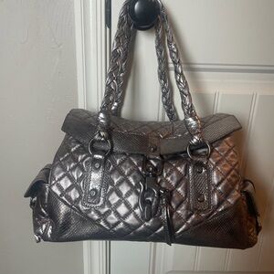 Elegant Silver Quilted Satchel